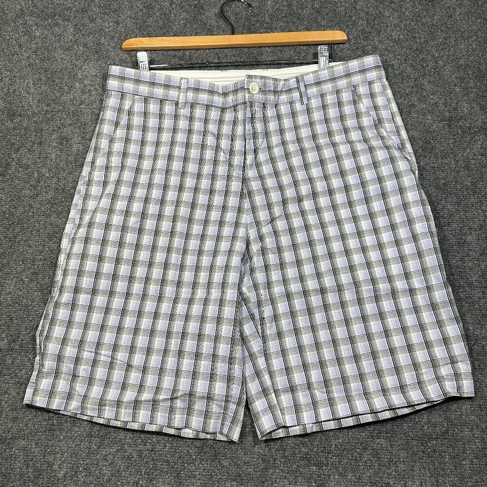 Greg Norman Shorts Mens 36  Plaid Cotton Stretch Flat Front Pockets Golf Bermuda